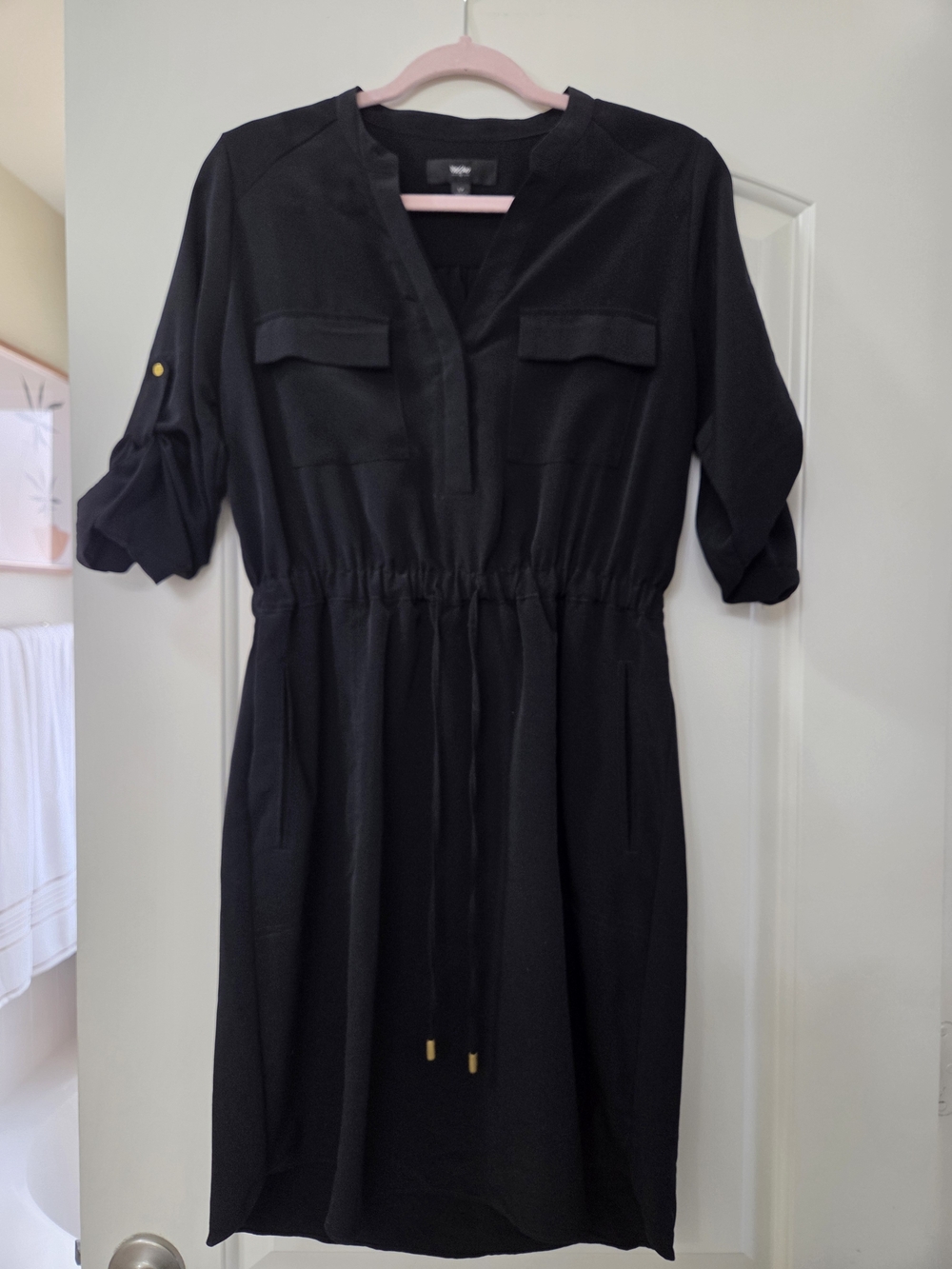 Mossimo Supply Co. Black Long-Sleeve Drawcord Shirt Dress